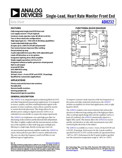 Analog Devices AD8232 Datasheet