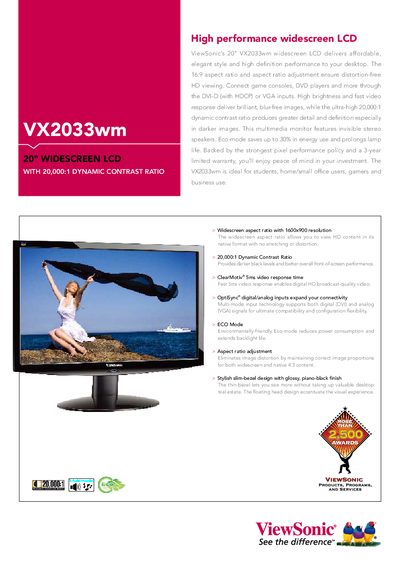 ViewSonic VX2033wm Display Manual