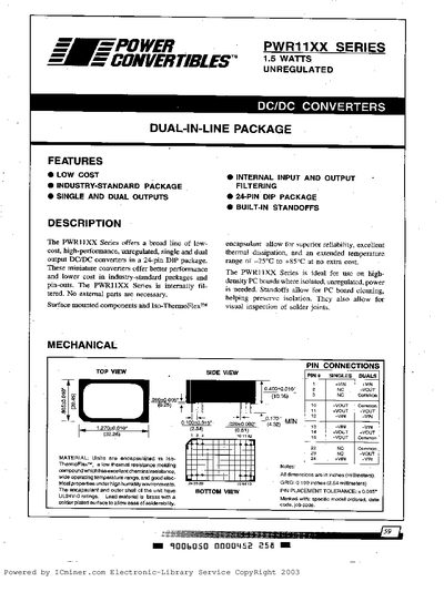 Power Convertibles PWR11XX Series DC/DC Converter Datasheet - cover page
