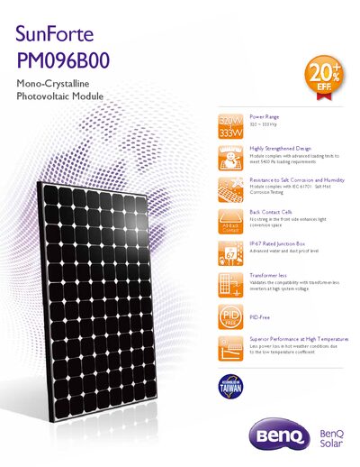 SunForte PM096B00 Photovoltaic Module Datasheet - cover page