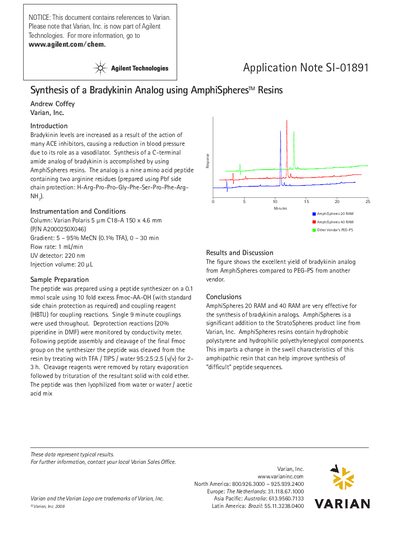 Varian AmphiSpheres Resins Bradykinin Analog Synthesis Application Note - cover page