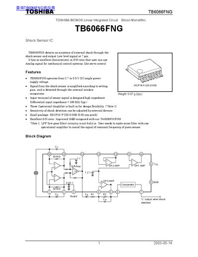 Toshiba TB6066FNG Shock Sensor IC Datasheet - cover page