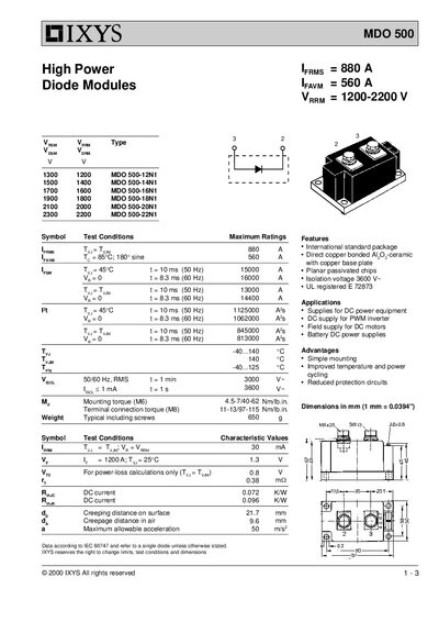 IXYS MDO 500 High Power Diode Modules Datasheet - cover page