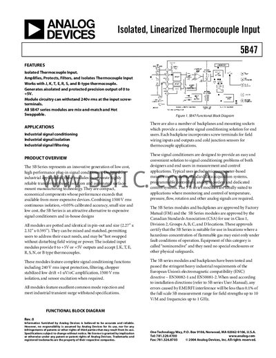 Analog Devices 5B47 Thermocouple Input Module Handbook - cover page