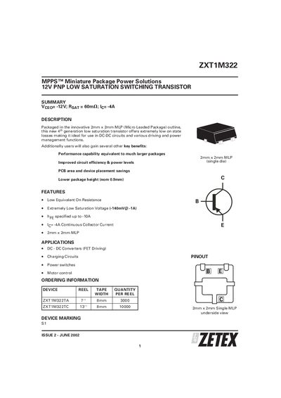 Zetex ZXT1M322 Datasheet - cover page