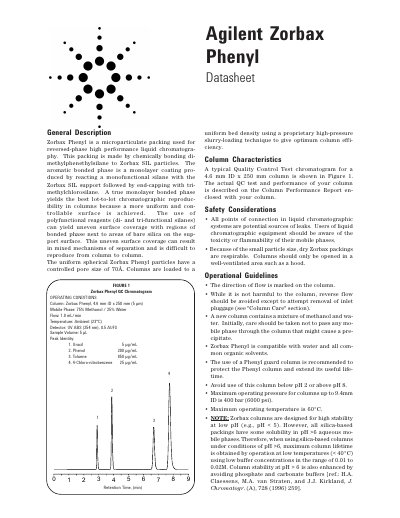 Agilent Zorbax Phenyl HPLC Column Datasheet - cover page