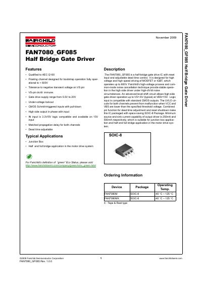 FAIRCHILD FAN7080_GF085 Half Bridge Gate Driver handbook - cover page