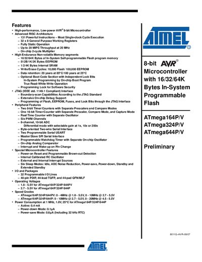 Atmel ATmega164P/V ATmega324P/V ATmega644P/V Handbook