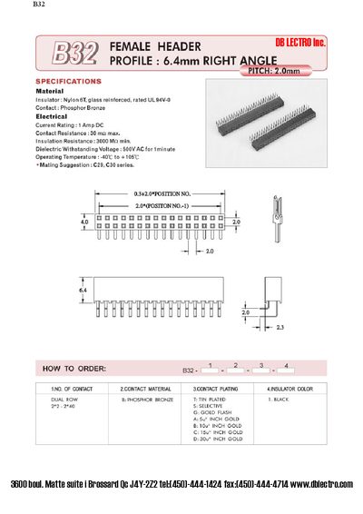 DB LECTRO B32 Female Header Profile Datasheet - cover page