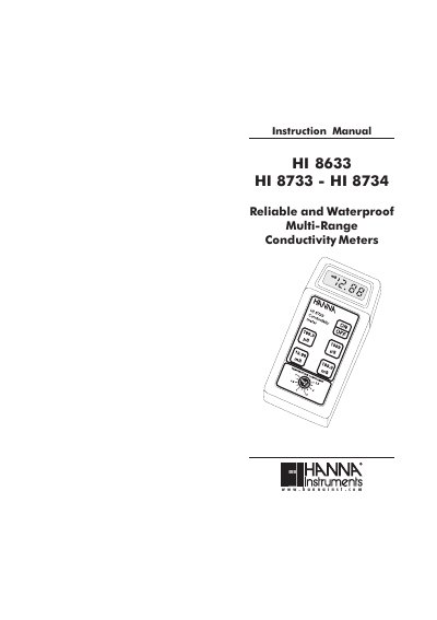 Hanna Instruments HI 8633/8733-8734 Conductivity Meters Instruction Manual - cover page