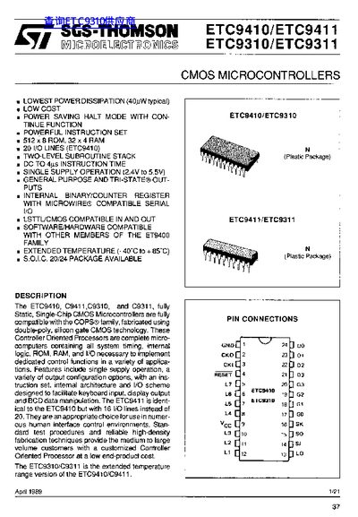 STMicroelectronics ETC9410/ETC9411/ETC9310/ETC9311 Datasheet - cover page