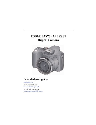 Kodak EasyShare Z981 Digital Camera Extended User Guide - cover page