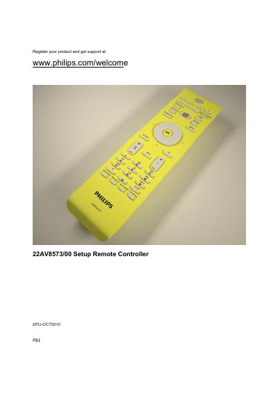 Philips 22AV8573/00 Hospitality TV Remote Setup User Manual - cover page