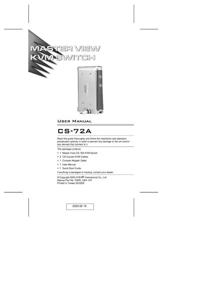 ATEN CS-72A KVM Switch User Manual - cover page