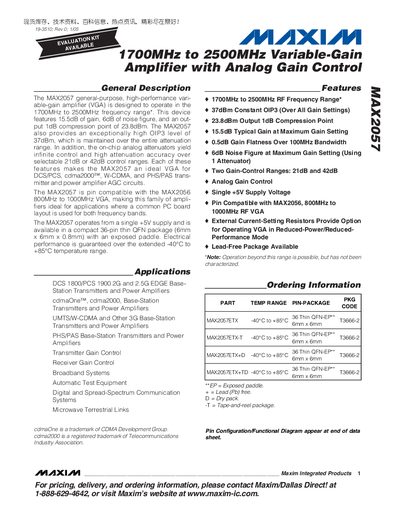 Maxim MAX2057 Variable‑Gain Amplifier Datasheet - cover page
