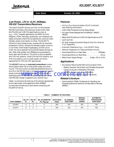 Intersil ICL3207 Datasheet - cover page
