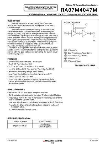 Mitsubishi Electric RA07M4047M Datasheet