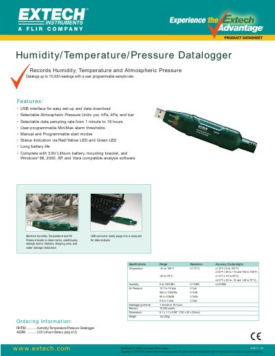 EXTECH RHT50 Humidity/Temperature/Pressure Datalogger Product Datasheet - cover page