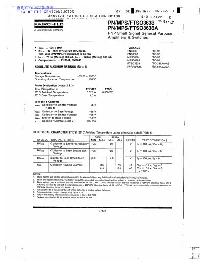 FAIRCHILD PN/MPS/FTSO3638 PN/MPS/FTSO3638A handbook - cover page