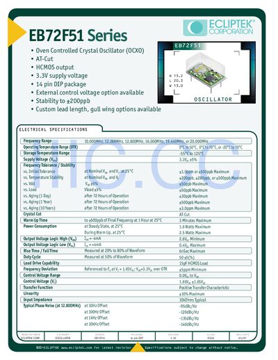 ECLIPTEK EB72F51 Oscillator Datasheet - cover page