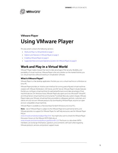 VMware Player Application Note - cover page