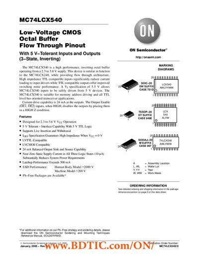 ON Semiconductor MC74LCX540 Low-Voltage CMOS Octal Buffer Data Sheet - cover page