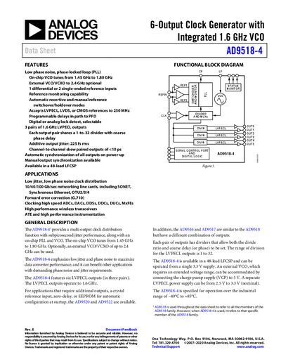 Analog Devices AD9518-4 Clock Generator Data Sheet