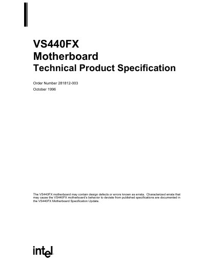 Intel VS440FX Motherboard Technical Product Specification - cover page