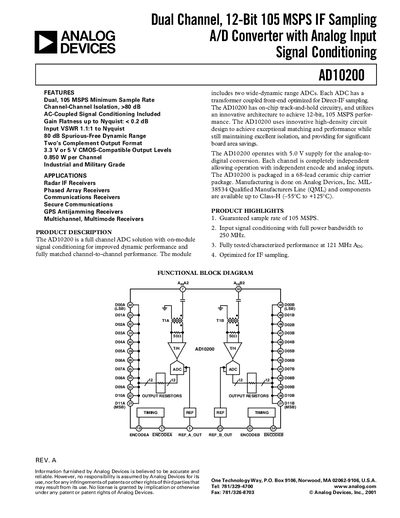 Analog Devices AD10200 Datasheet - cover page