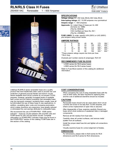 Littelfuse RLN/RLS Class H Fuses Handbook - cover page