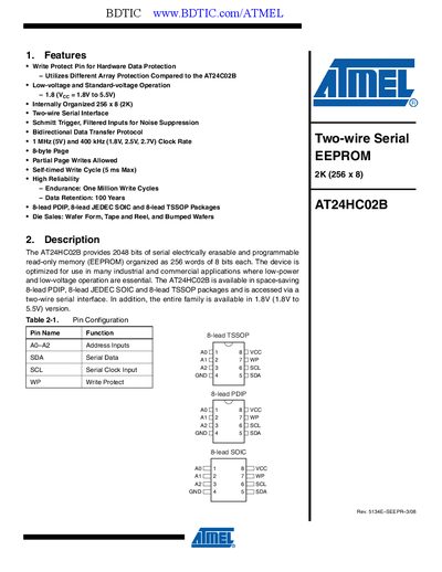 Atmel AT24HC02B EEPROM Datasheet - cover page