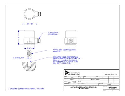 Dream Instruments 3055C Charge Mode Accelerometer Specifications Manual - cover page