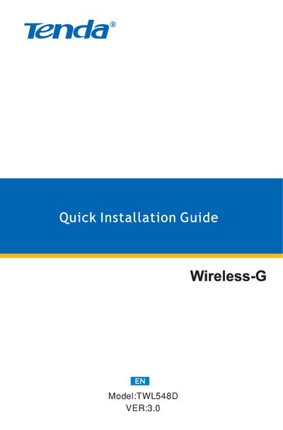 Tenda TWL548D Wireless-G Router User Manual - cover page
