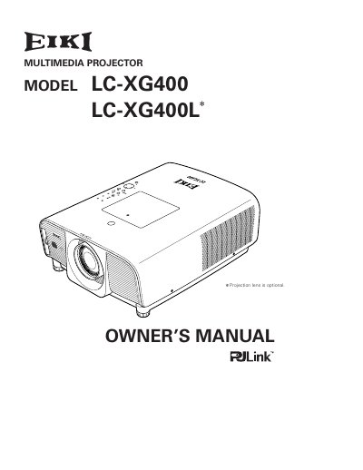 EIKI LC-XG400/LC-XG400L Multimedia Projector Owner's Manual - cover page