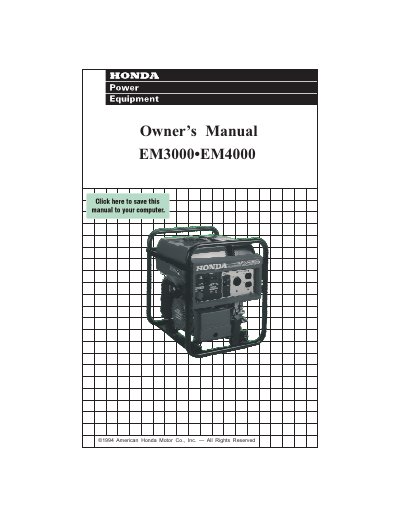 Honda EM3000/EM4000 Generator Owner's Manual - cover page
