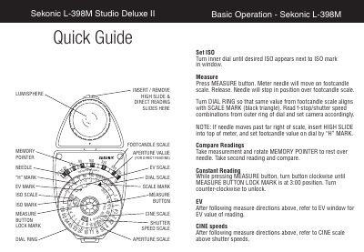 Sekonic L-398M Work Make Room Luxury II Quick Guide - cover page