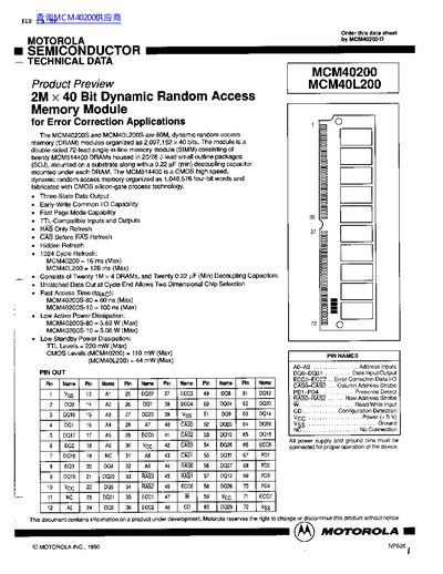 Motorola MCM40200 / MCM40L200 Datasheet - cover page