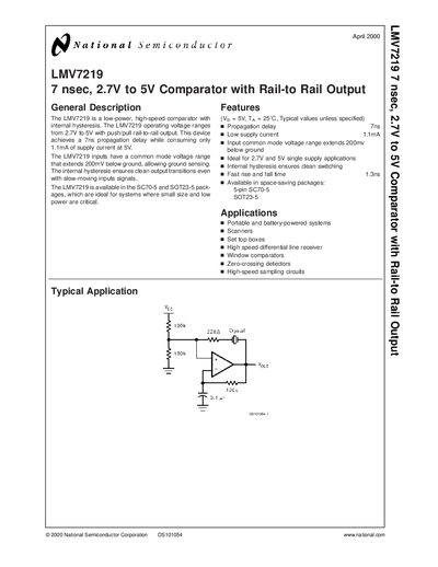 National Semiconductor LMV7219 Comparator Datasheet - cover page