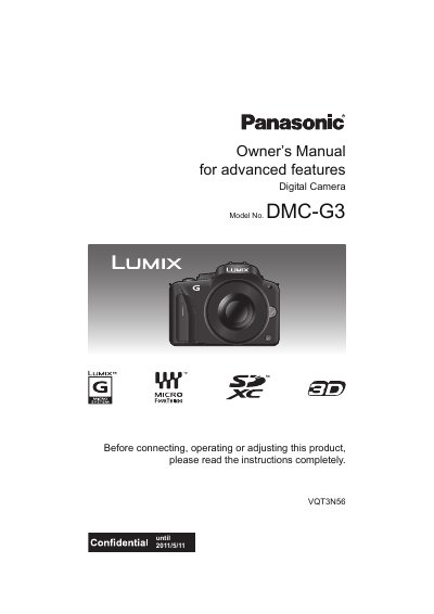 Panasonic DMC-G3 Digital Camera Owner's Manual - cover page