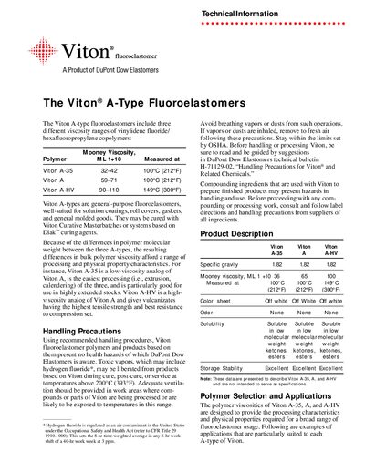 DuPont Viton A-Type Fluoroelastomers Technical Data Sheet