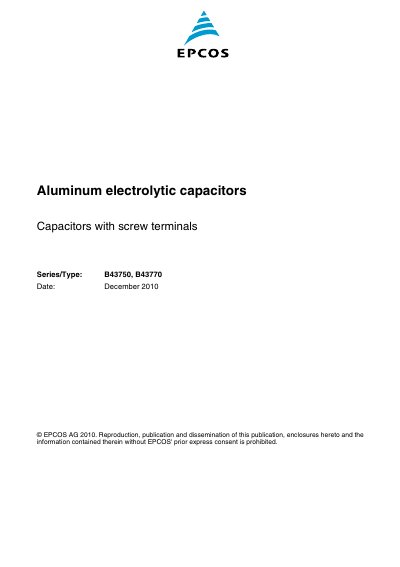 EPCOS B43750/B43770 Aluminum Electrolytic Capacitors Datasheet - cover page