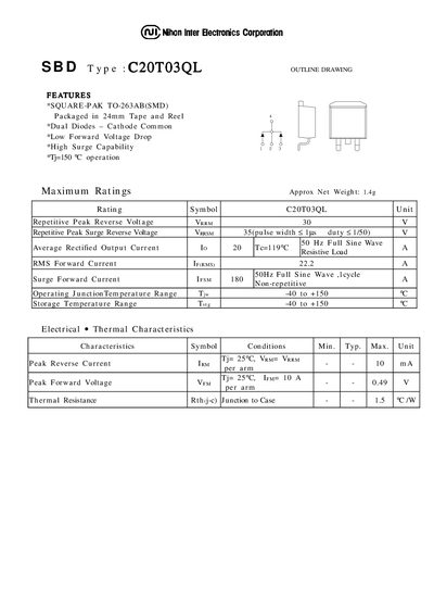 Nihon Inter Electronics C20T03QL Dual Diode Datasheet - cover page