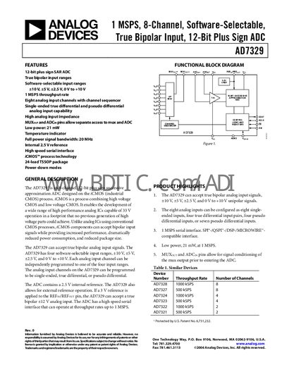 Analog Devices AD7329 12‑Bit ADC Datasheet - cover page