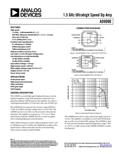 Analog Devices AD8000 Ultrahigh Speed Op Amp Datasheet - cover page