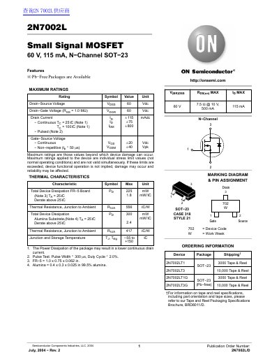 L2N7002LT1 Small Signal MOSFET 60 V 115 mA N Channel SOT 23 Guide(1) - cover page
