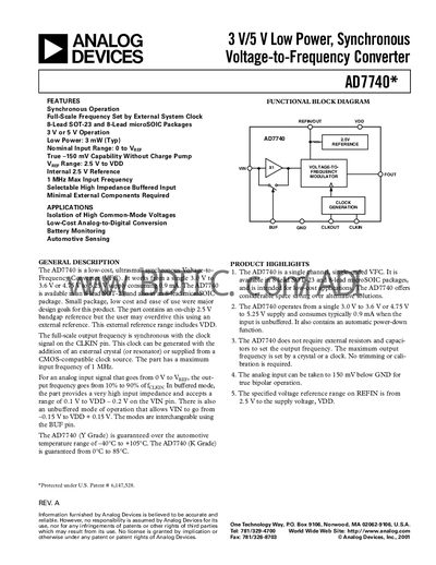 Analog Devices AD7740 Datasheet - cover page