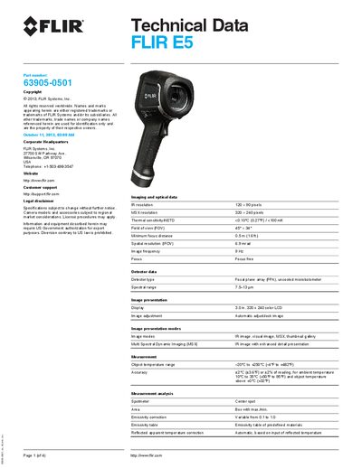 FLIR FLIRE5 Thermal Camera Technical Data Sheet