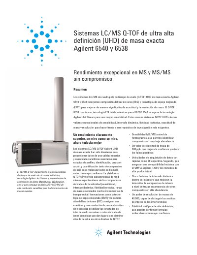 Agilent 6540/6538 UHD LC/MS Systems Product Leaflet - cover page