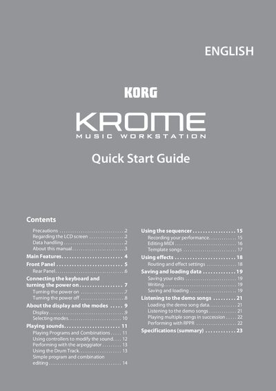 Korg KROME Music Workstation Quick Start Guide - cover page