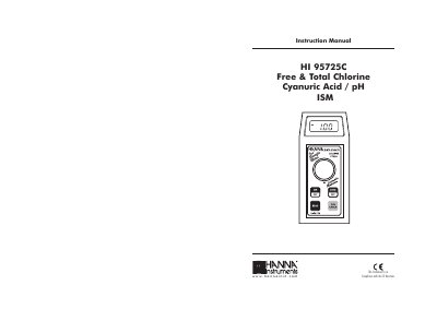 Hanna Instruments HI 95725C Free Total Chlorine Cyanuric Acid pH ISM Instruction Manual - cover page